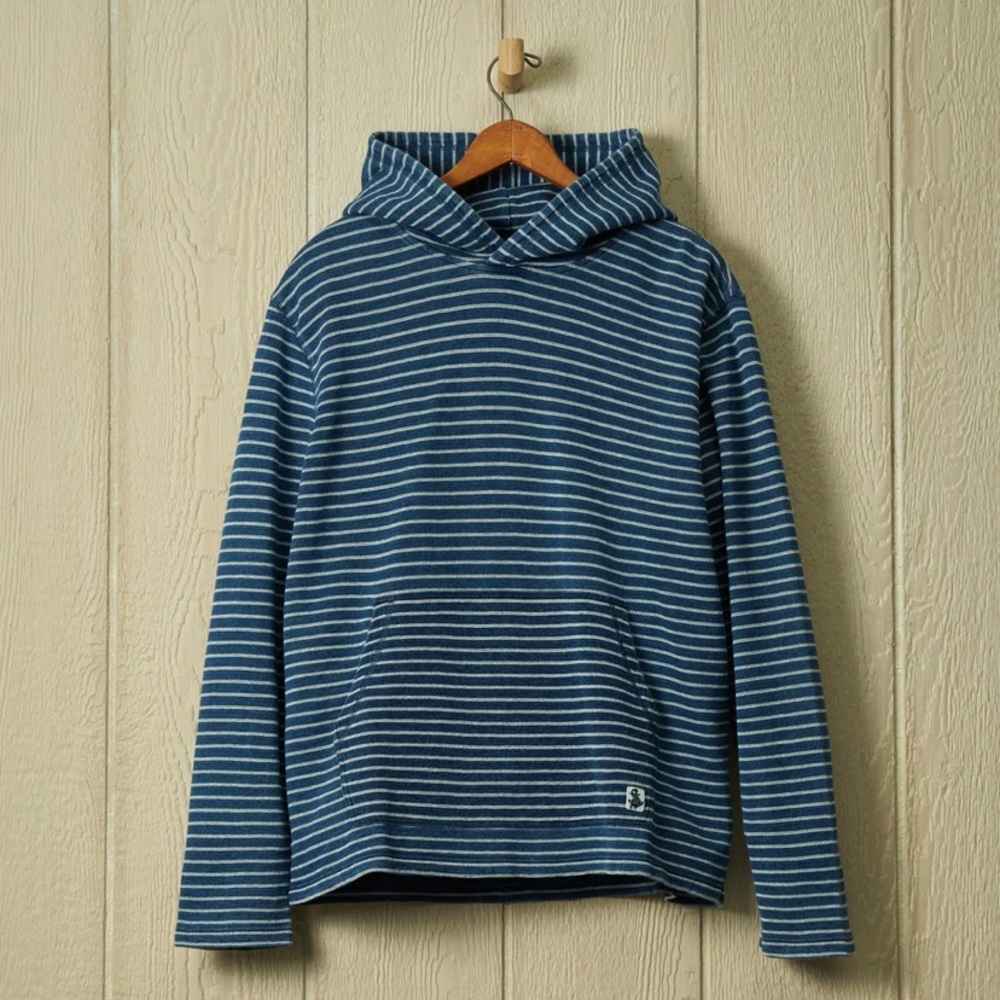 Quaker Marine Supply Wharf Hoodie in Striped Indigo
